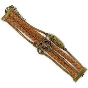NWOT Believe Infinity Deathly Hollows Charms Brown Braided Leather Rope Bracelet